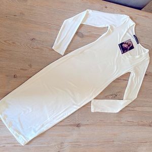 NWT Naked Wardrobe White rib long sleeve midi dress